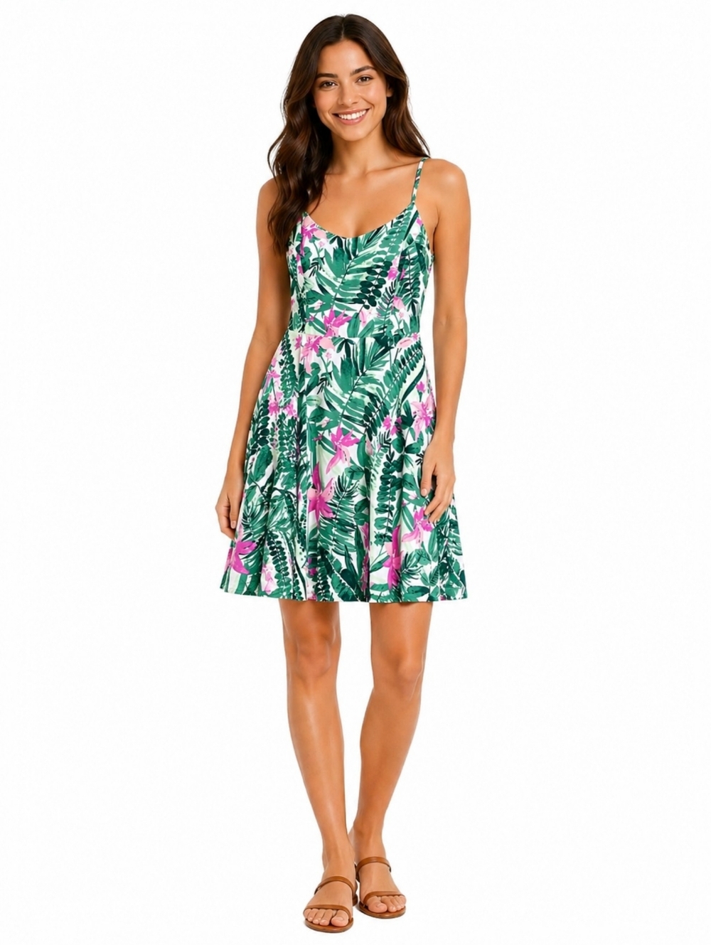 Old Navy Tropical Print Sundress – Green & Pink Floral | Size Large